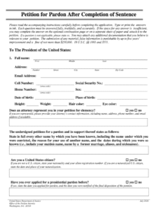 First page of a federal pardon application form