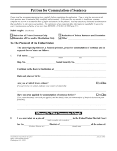 First page of the federal petition for commutation of sentence